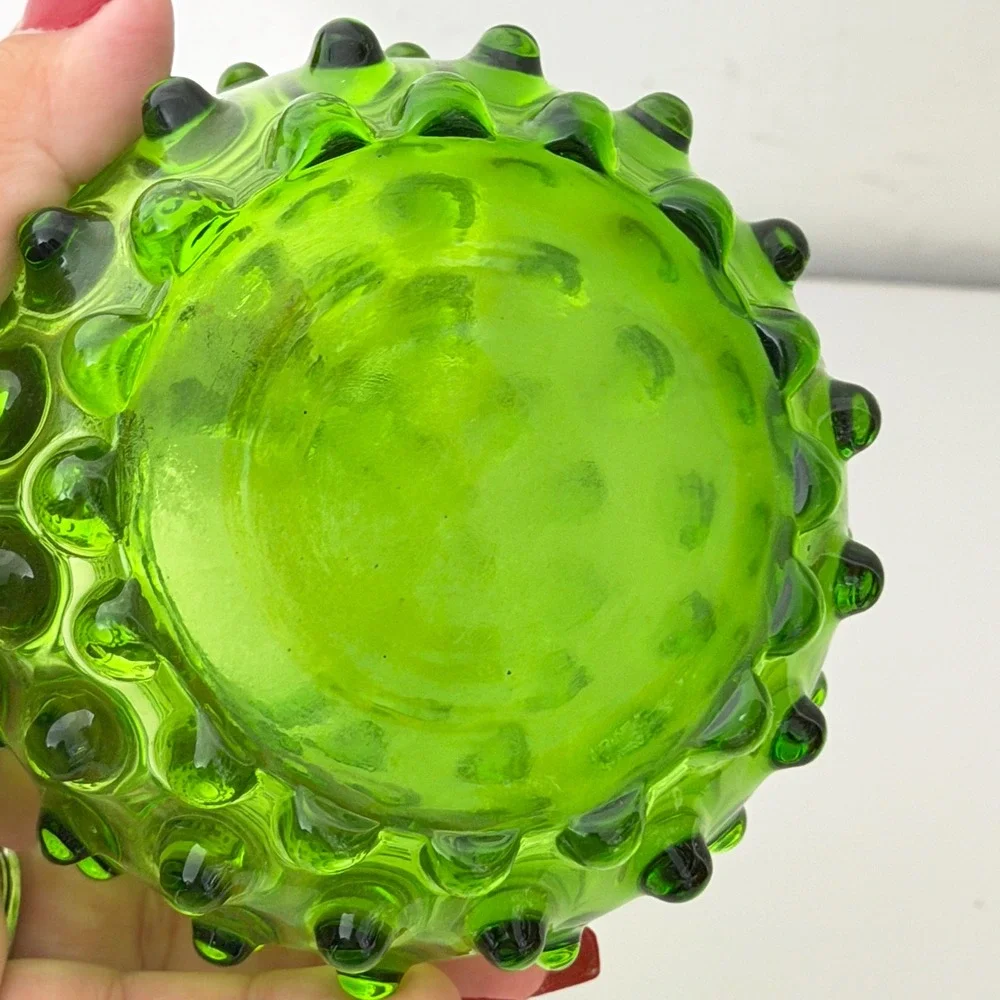 Vintage Hobnail Glass Pitcher Green Small 6.5